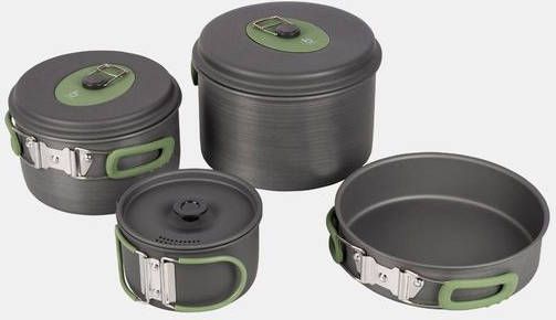 Bo-Camp Bo Camp Explorer XL 4 Delig Hard Anodized Pannenset Middengrijs/Rood