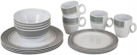 Bo-Camp Bo Camp Melamine 16 Delig Servies Wit/Middengrijs
