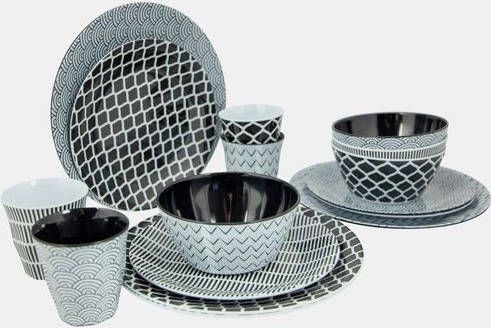 Bo-Camp Bo Camp 16 delige Serviesset Mix & Match melamine zwart en wit