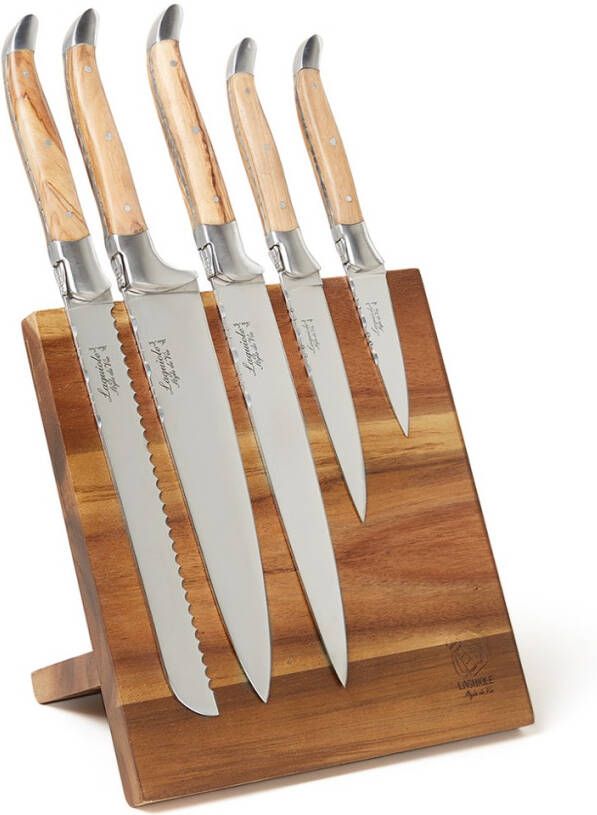 Laguiole Style De Vie Luxury Line Messenblok Inclusief Koksmessen 5 delig Olijfhout