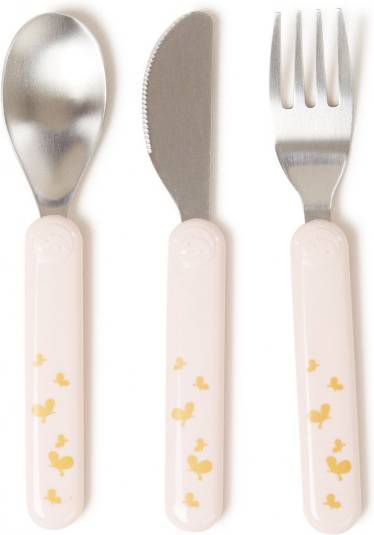 Done by Deer ™ Kinderbestek set Happy dots roze goud vanaf 6 maanden