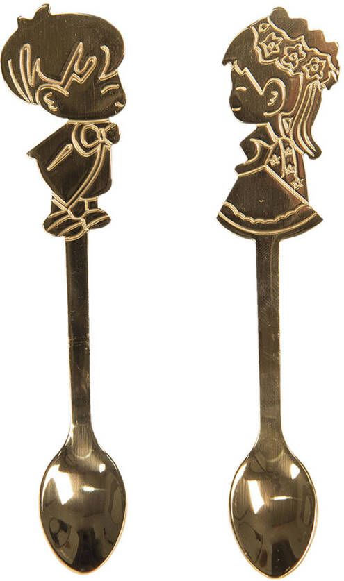 Clayre & Eef Lepels Set Van 2 12 Cm Goudkleurig Metaal Kinderen Eetlepels Goudkleurig Eetlepels