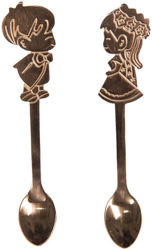 Clayre & Eef Lepels Set Van 2 12 Cm Koperkleurig Metaal Kinderen Eetlepels Koperkleurig Eetlepels