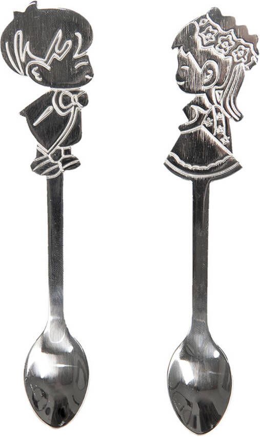 Clayre & Eef Lepels Set Van 2 12 Cm Zilverkleurig Metaal Kinderen Eetlepels Zilverkleurig Eetlepels