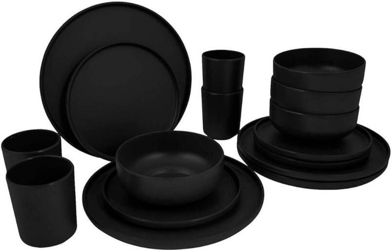 Bo-Camp Bo Camp 16 delige Serviesset Patom melamine zwart