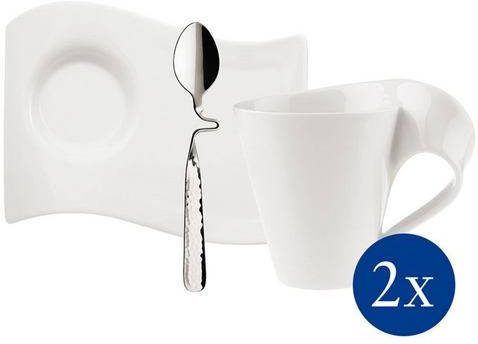 Villeroy & Boch Beker NewWave Caffè elk 2 kopjes, schoteltjes en edelstalen lepels(set, 6 delig )