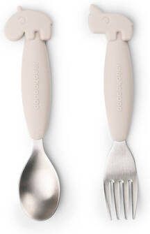 Done by Deer ™ Easy grip lepel en vork set, Deer friends Sand