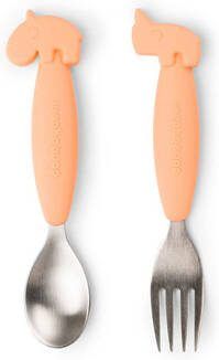 Done by Deer Baby Accessoires Easy Grip Spoon And Fork Set Deer Friends Peach