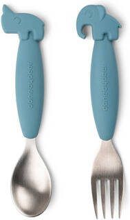 Done by Deer ™ Easy grip lepel en vork set, Herten friends Blauw