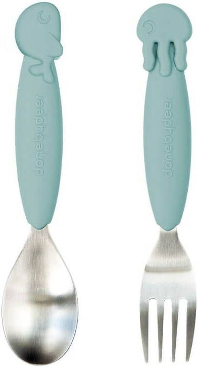 Done by Deer Baby Accessoires Yummyplus Spoon and Fork Set Sea Friends Blauw