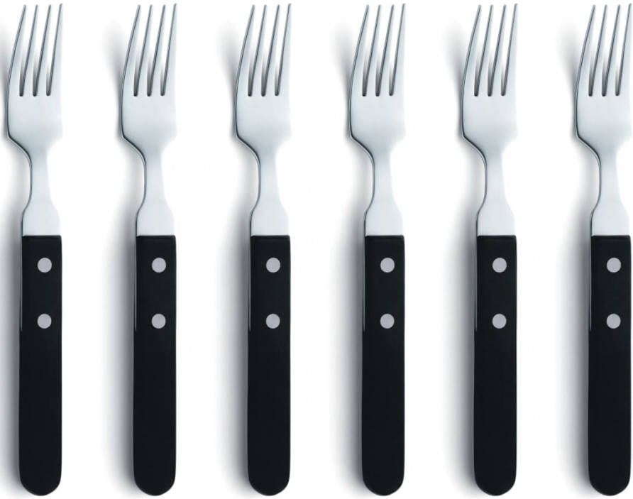 Amefa 6 delige Steakvorkenset zilverkleurig en zwart