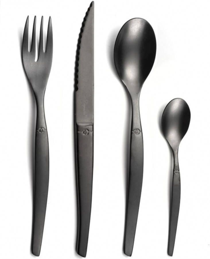 Lou Laguiole 16 delige Bestekset Jet stonewash zwart