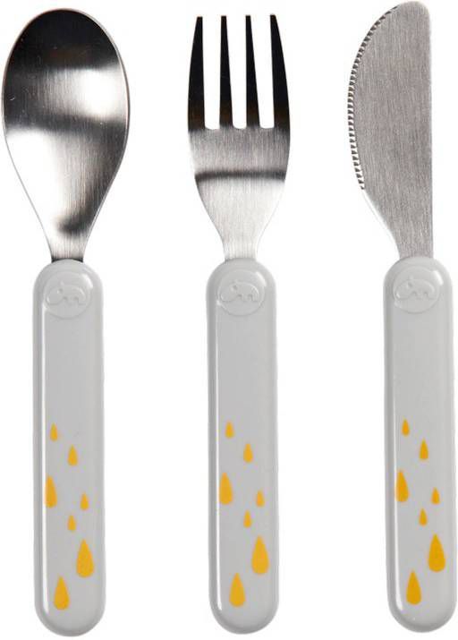 Done by Deer ™ Kinderbestek set Happy dots grijs goud vanaf 6 maanden