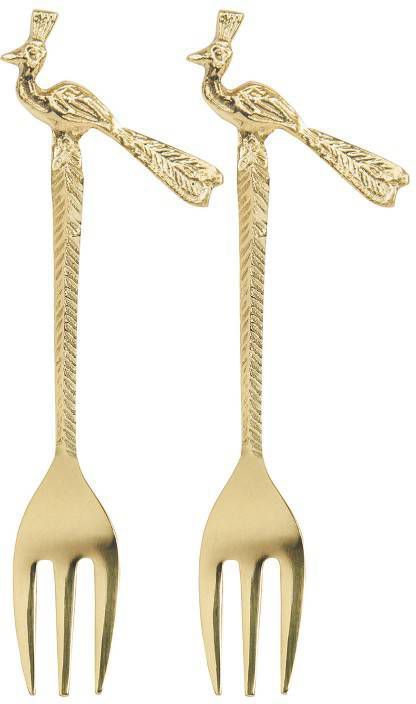 &k amsterdam Peacock Vork Metaal Brons Set van 2 4 x 12 cm